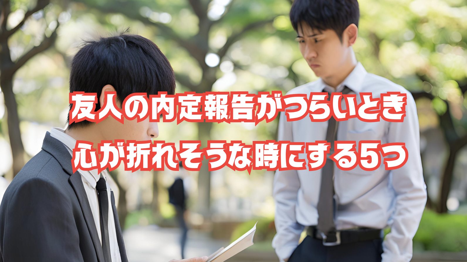 就活に悩みながら友達の内定報告に落ち込んでいる学生の後ろ姿