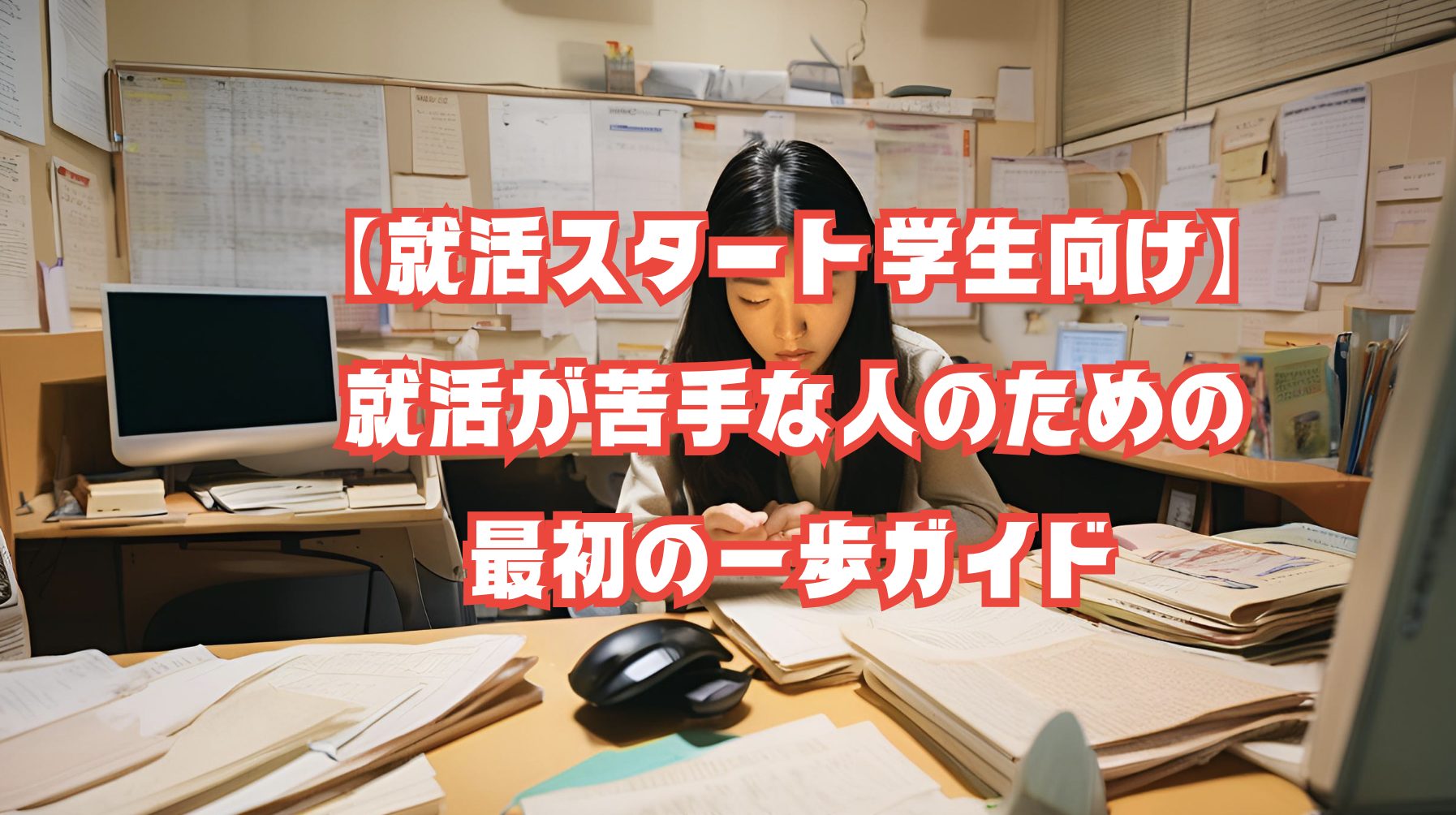 就活が苦手な学生が悩みながらもパソコンに向かってスタートしている様子