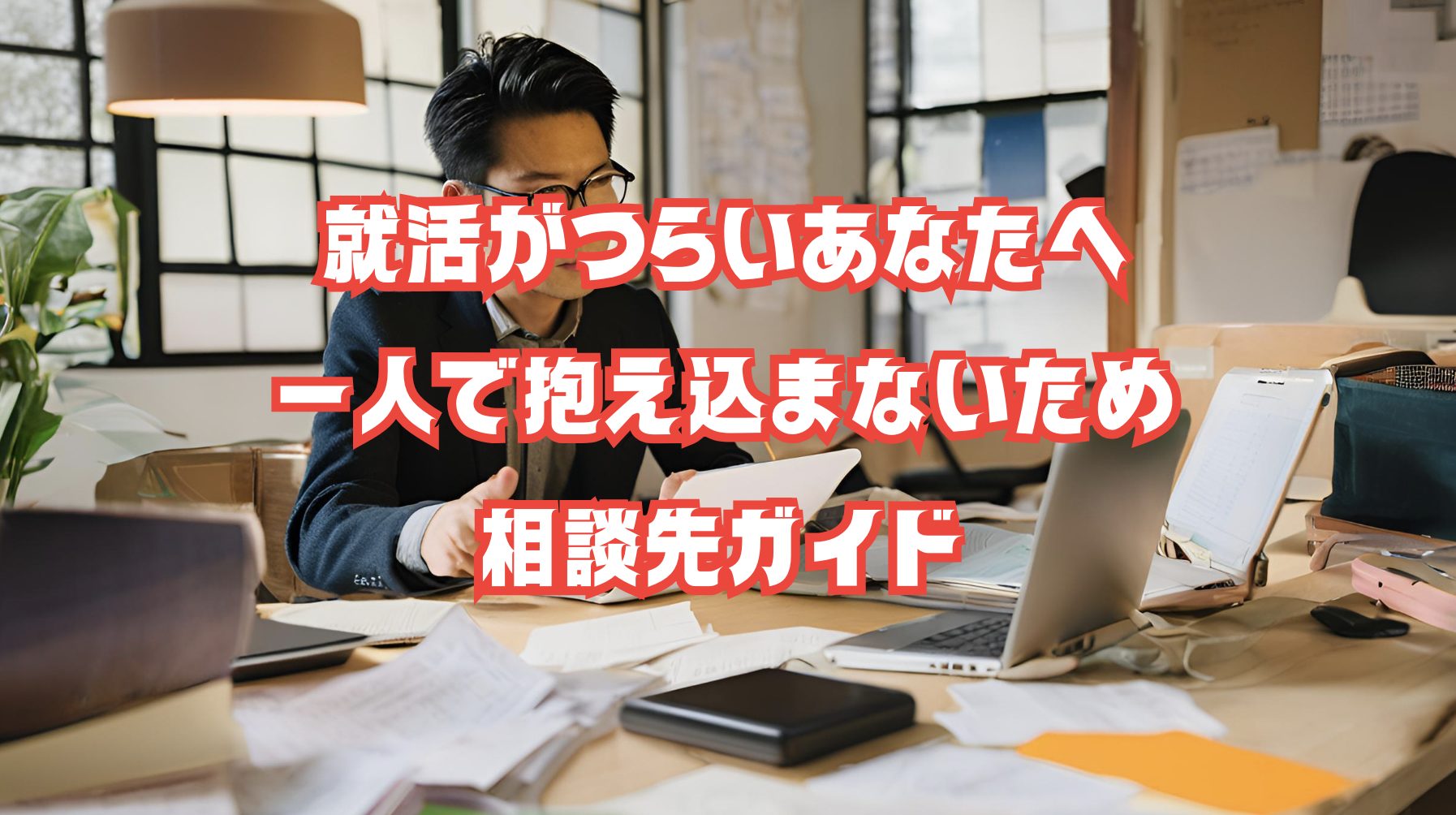 就活で悩む学生とオンライン相談の様子
