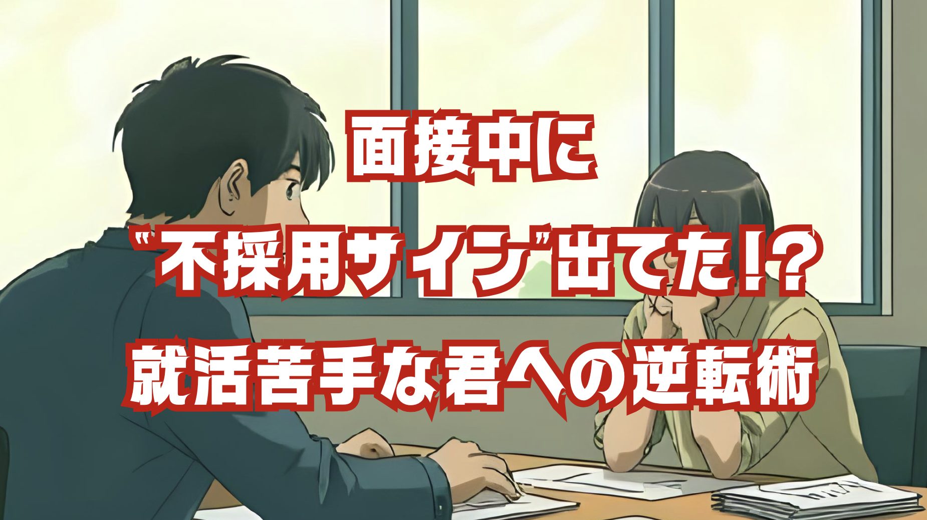 面接中に不採用サインを察知して落ち込む就活生のイラスト